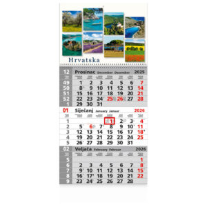 Kalendar zidni trodijelni 2027. sa slikom i spiralom