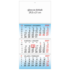 Kalendar zidni trodijelni 2027.-3 bloka, preklopni