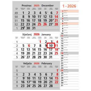 Kalendar zidni trodijelni memo - nespiralirani